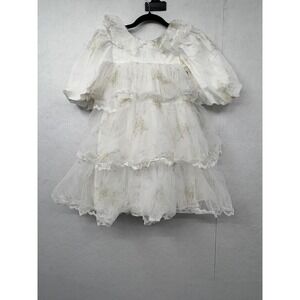 Petite Amalie White Floral Tiered Ruffle Puff Sleeve Dress